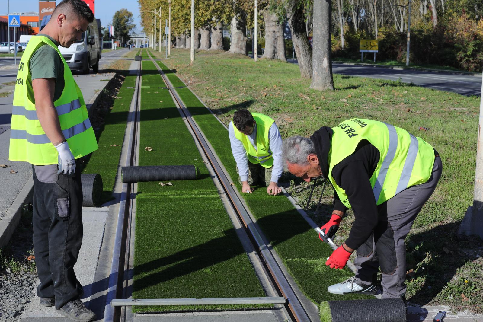Zelena podloga na novoobonovljenoj tramvajskoj prugi