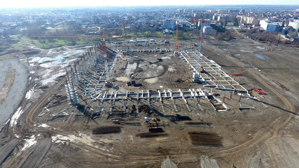 Pogled iz zraka na gradilište novog osječkog stadiona