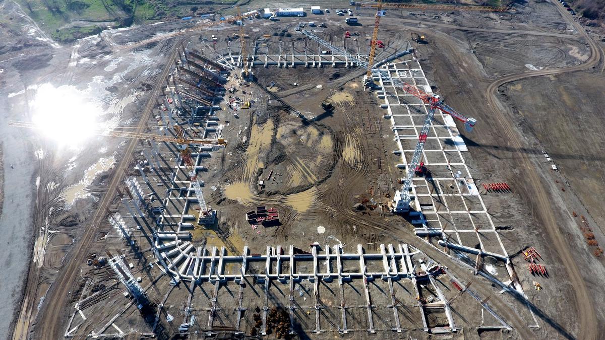 Pogled iz zraka na gradilište novog osječkog stadiona