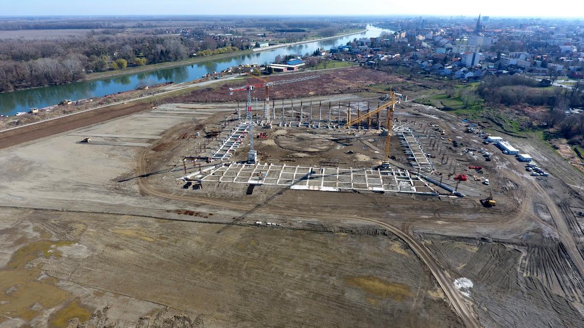 Pogled iz zraka na gradilište novog osječkog stadiona