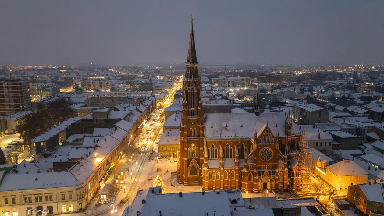 pogled iz zraka nad osijek pod snijegom