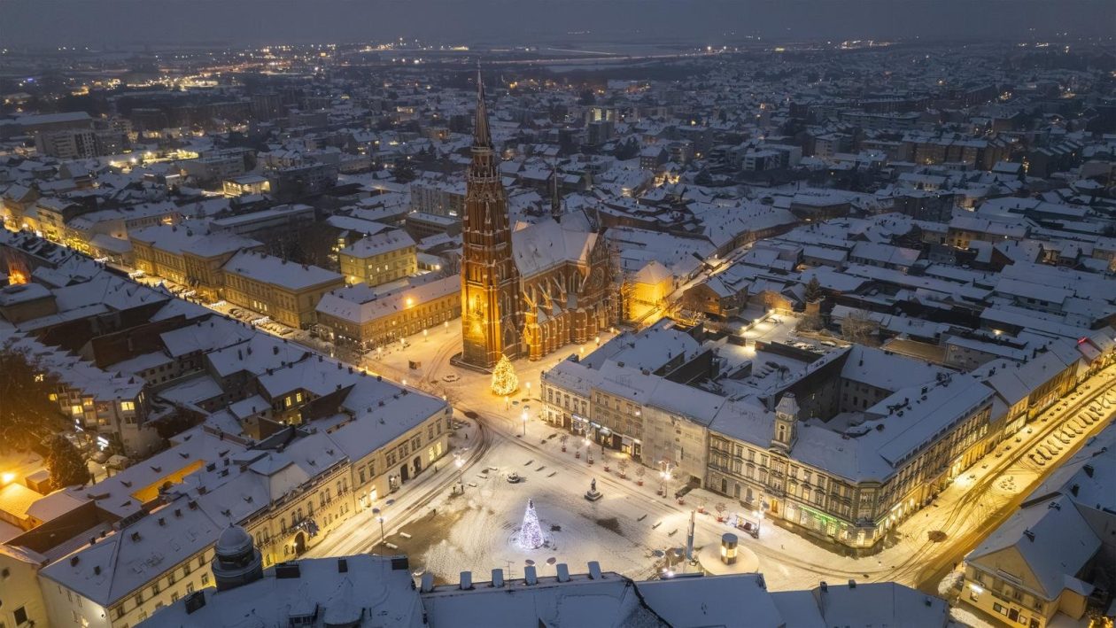 pogled iz zraka nad osijek pod snijegom