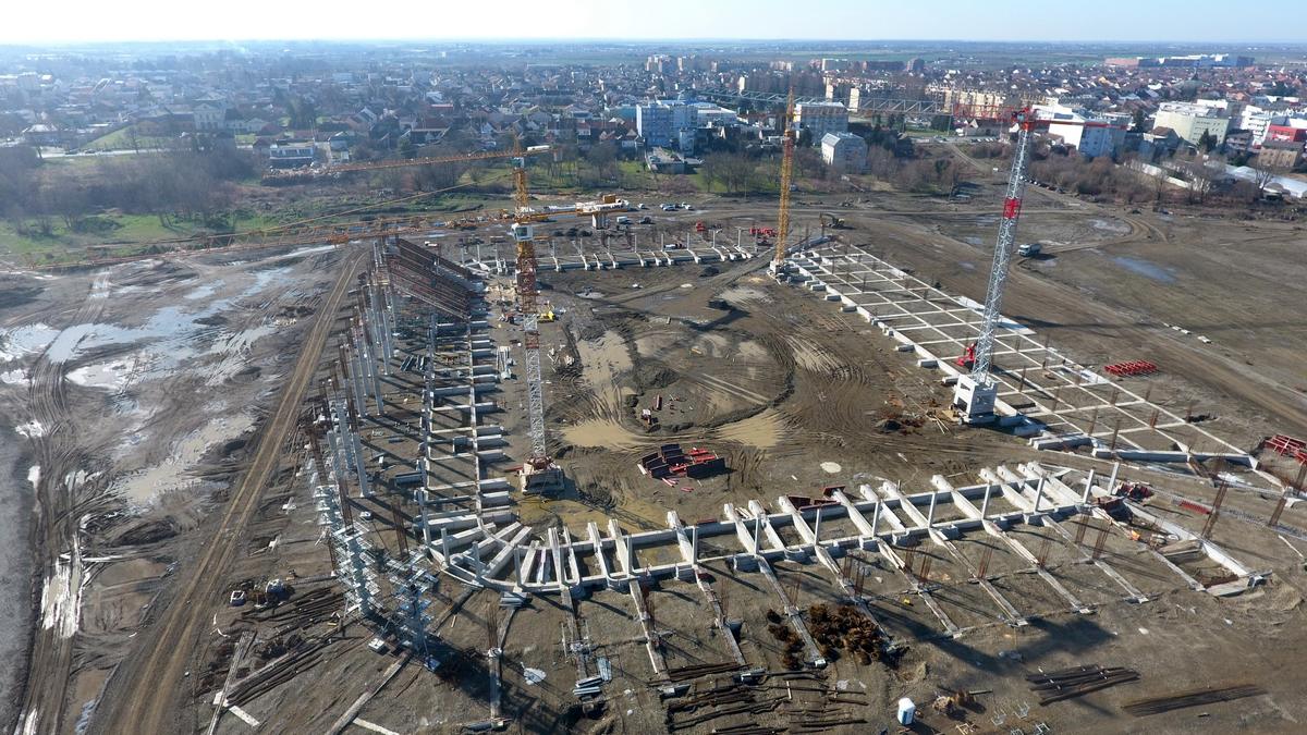 Pogled iz zraka na gradilište novog osječkog stadiona