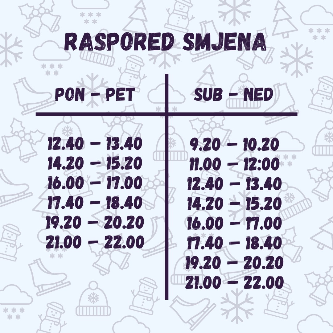 Raspored smjena na klizalištu Sokol Centar